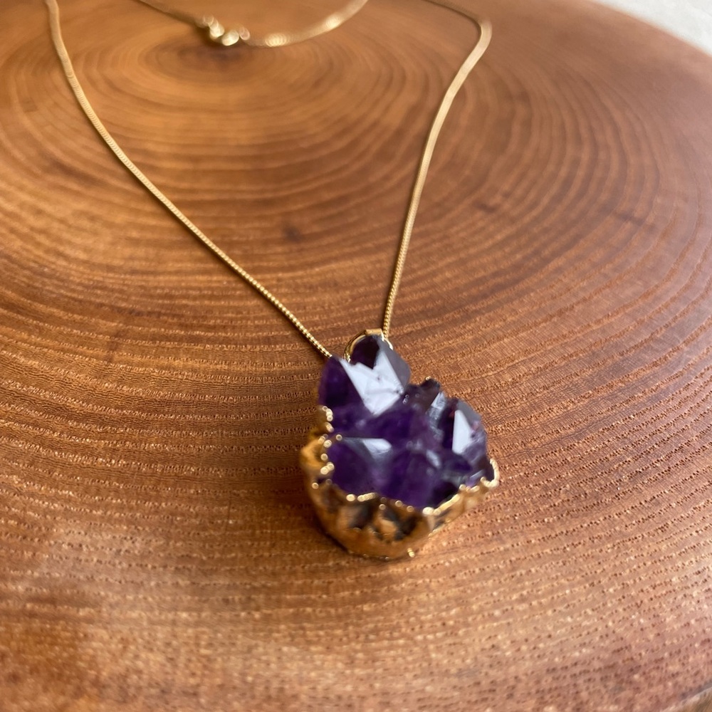 10k gold raw cut amethyst necklace